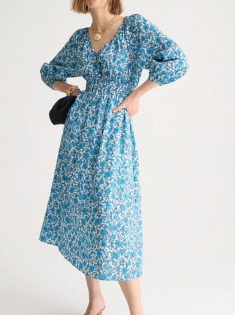 J Crew Cotton Maxi Dress Size XS Floral Blue White